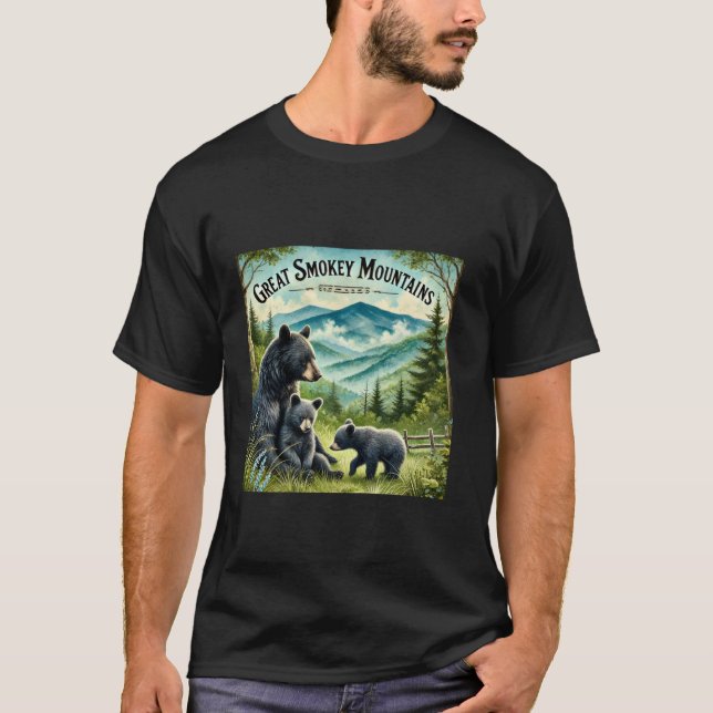 Great Smokey Mountains Black Bären Mutter und Cube T-Shirt (Vorderseite)