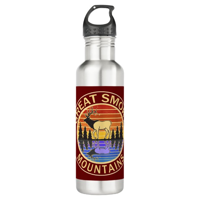 Great Smoky Mountains Elch Edelstahlflasche (Vorderseite)
