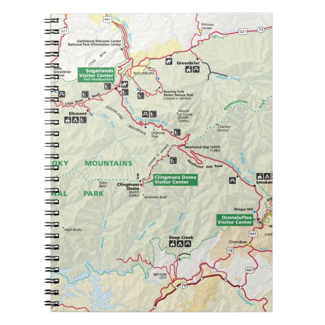 Great Smoky Mountains-Kartennotizbuch Notizblock (Vorderseite)