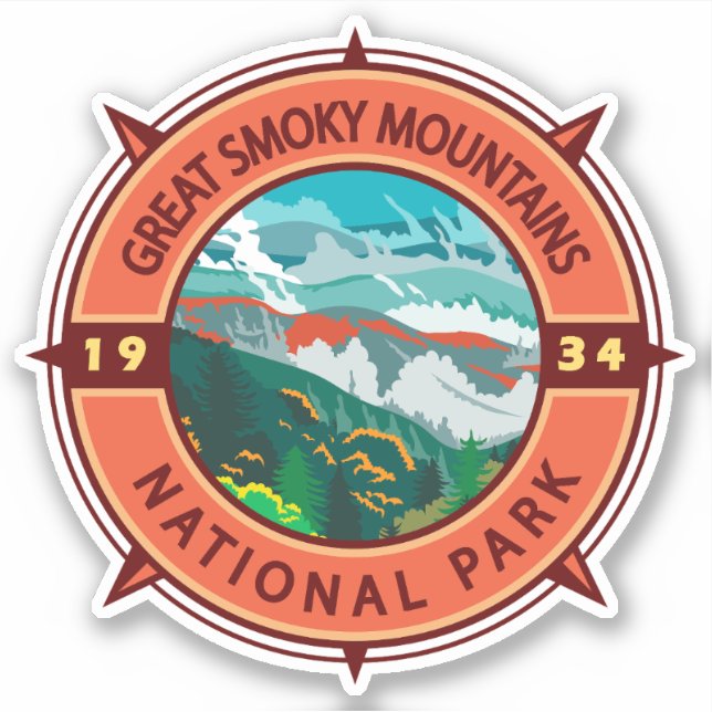 Great Smoky Mountains National Park Retro Kompass Aufkleber (Vorderseite)