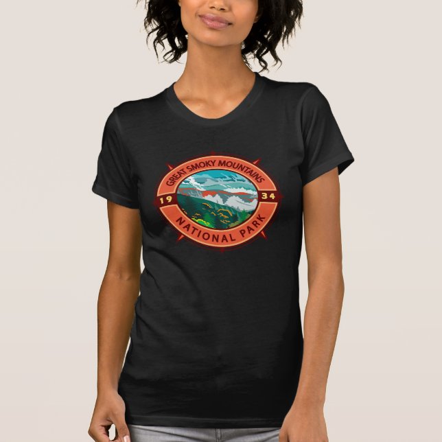 Great Smoky Mountains National Park Retro Kompass T-Shirt (Vorderseite)