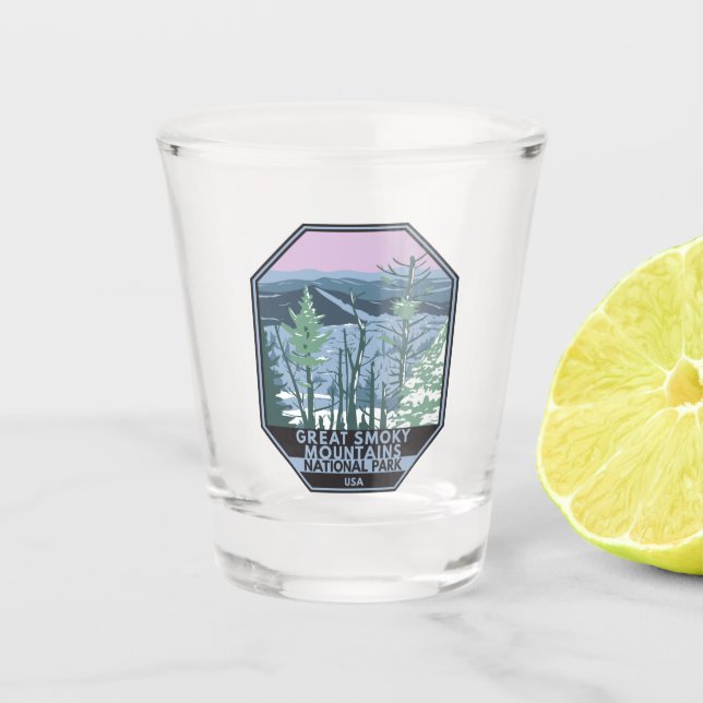 Great Smoky Mountains National Park Retro Schnapsglas (Vorderseite)