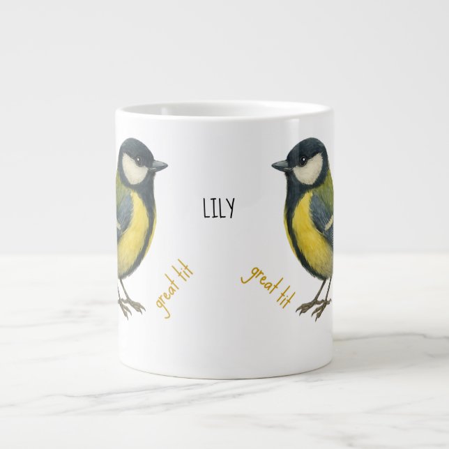 Great Tit Personalized Bird Mug Jumbo-Tasse (Vorderseite)