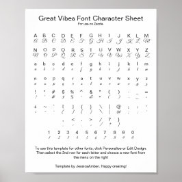 Great Vibes Schriftart Character Sheet for Zazzle Poster