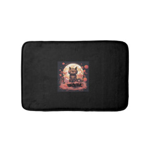 Great Wave and Sakura_ Halloween Black Cat Art Badematte