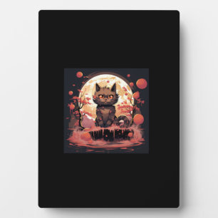 Great Wave and Sakura_ Halloween Black Cat Art Fotoplatte
