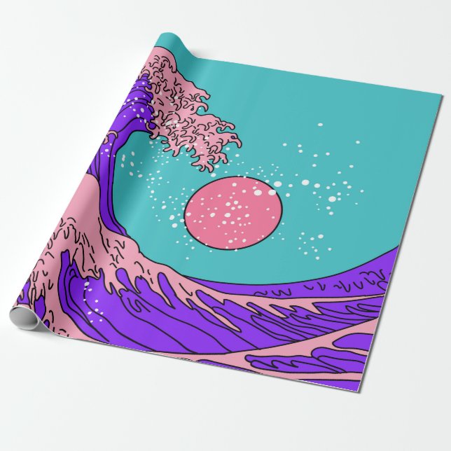 Great Wave in Vaporwave Pop Art Style. Ansicht auf Geschenkpapier (Ungerollt)