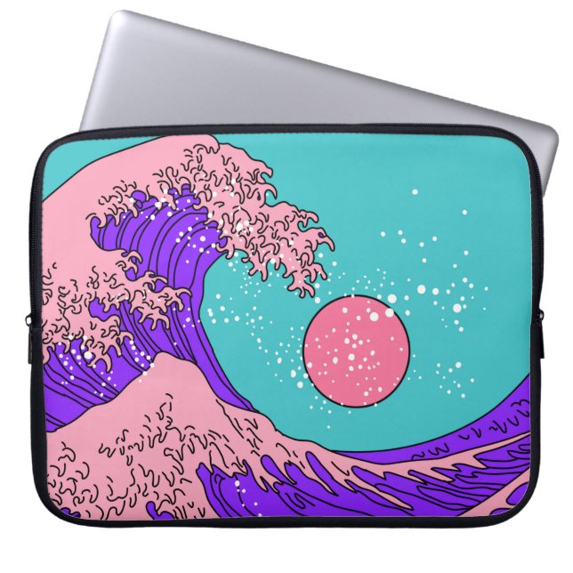 Great Wave in Vaporwave Pop Art Style. Ansicht auf Laptopschutzhülle (Vorderseite)