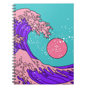 Great Wave in Vaporwave Pop Art Style. Ansicht auf Notizblock