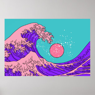 Great Wave in Vaporwave Pop Art Style. Ansicht auf Poster