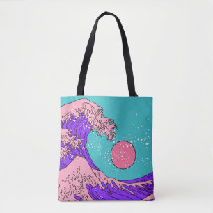 Great Wave in Vaporwave Pop Art Style. Ansicht auf Tasche