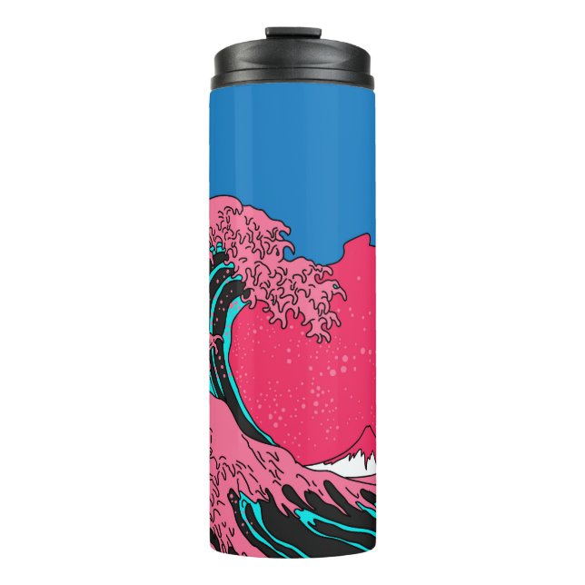 Great Wave in Vaporwave Pop Art Style. Ansicht auf Thermosbecher (Vorderseite)