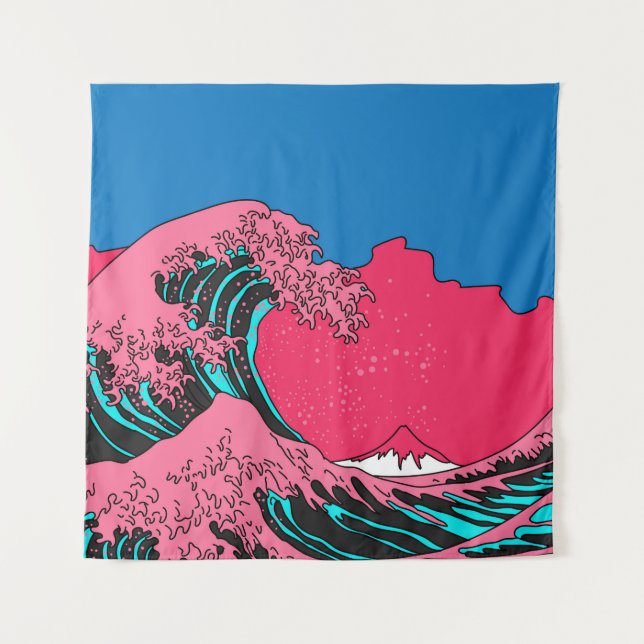 Great Wave in Vaporwave Pop Art style. View on the Wandteppich (Vorderseite)