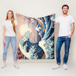 Great Wave inspiriert rosa Sakura Ästhetik Fleecedecke