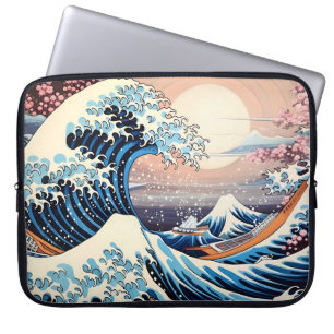 Great Wave inspiriert rosa Sakura Ästhetik Laptopschutzhülle