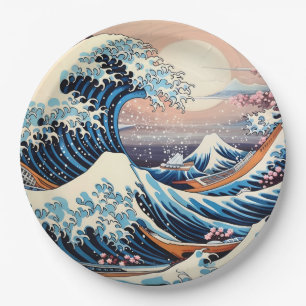 Great Wave inspiriert rosa Sakura Ästhetik Pappteller