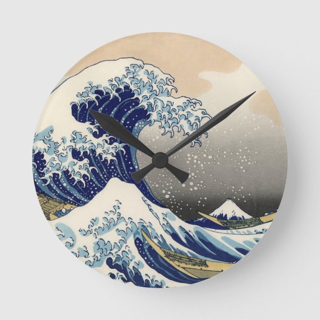 Great Wave Kanagawa japanisches Gemälde Runde Wanduhr (Vorderseite)
