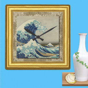 Great Wave Off Kanagawa, Japan, Gerahmte Leinwand Quadratische Wanduhr