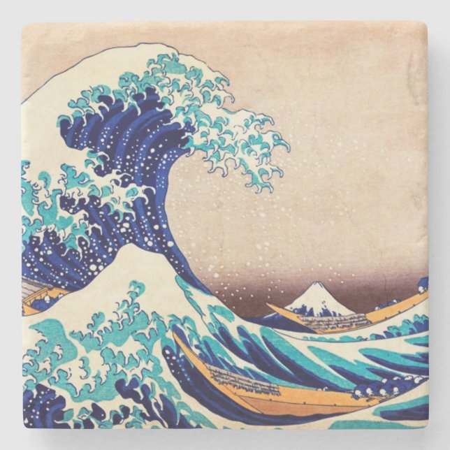Great Wave Off Kanagawa Japanisch Vintage Kunst Steinuntersetzer (Vorderseite)