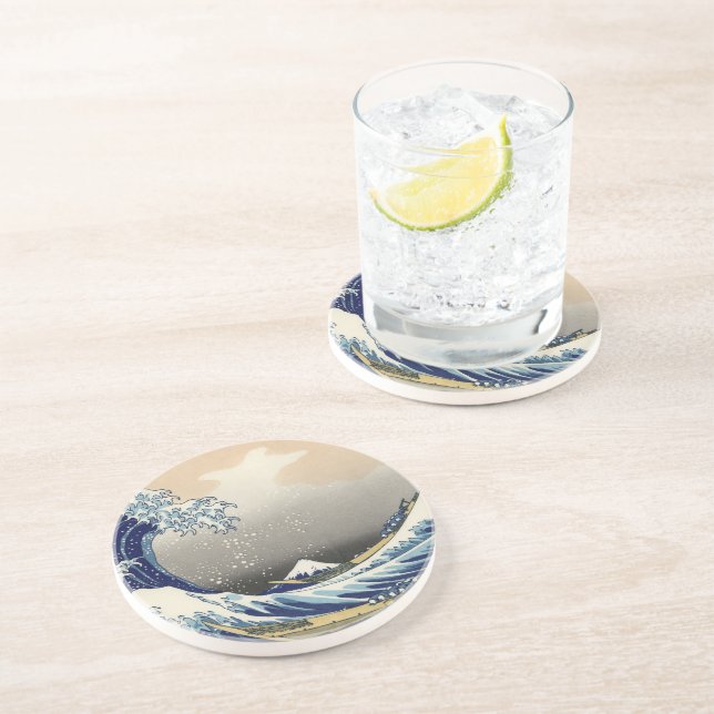 Great Wave Off Kanagawa & Mount Fuji Japan Sea Getränkeuntersetzer (Seite)