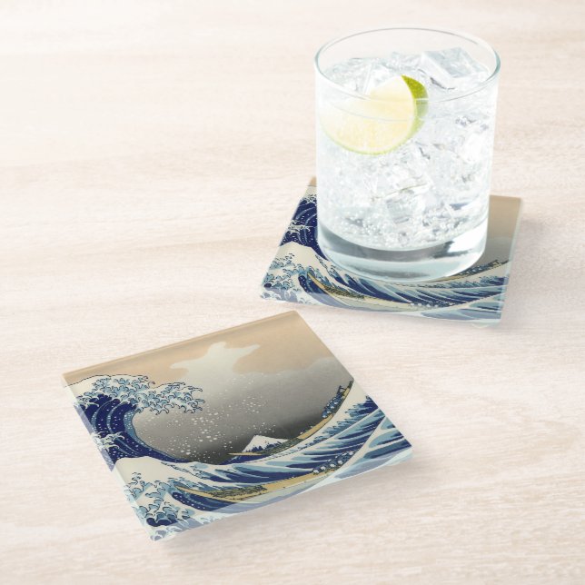 Great Wave Off Kanagawa & Mount Fuji Japan Sea Glasuntersetzer (Schrägansicht)
