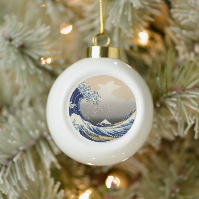 Great Wave Off Kanagawa & Mount Fuji Japan Sea Keramik Kugel-Ornament (Baum)