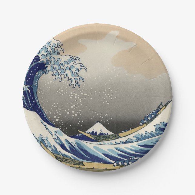 Great Wave Off Kanagawa & Mount Fuji Japan Sea Pappteller (Vorderseite)