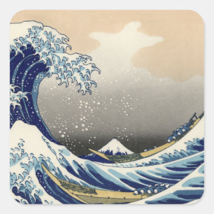 Great Wave Off Kanagawa & Mount Fuji Japan Sea Quadratischer Aufkleber