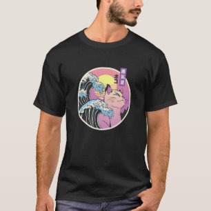 Great Wave Retro Japanische Vaporwave Cat 90er T-Shirt