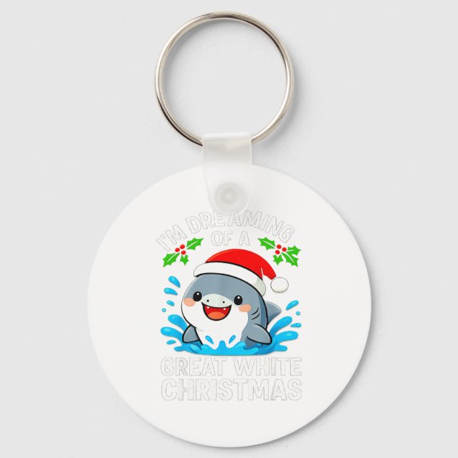 Great White Christmas Shark Funny Santa Holiday Pu Schlüsselanhänger (Vorderseite)
