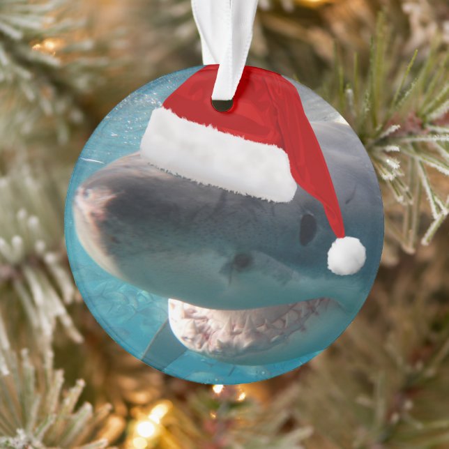 Great White Christmas Sharks mit Weihnachtsmannmüt Ornament (Baum)