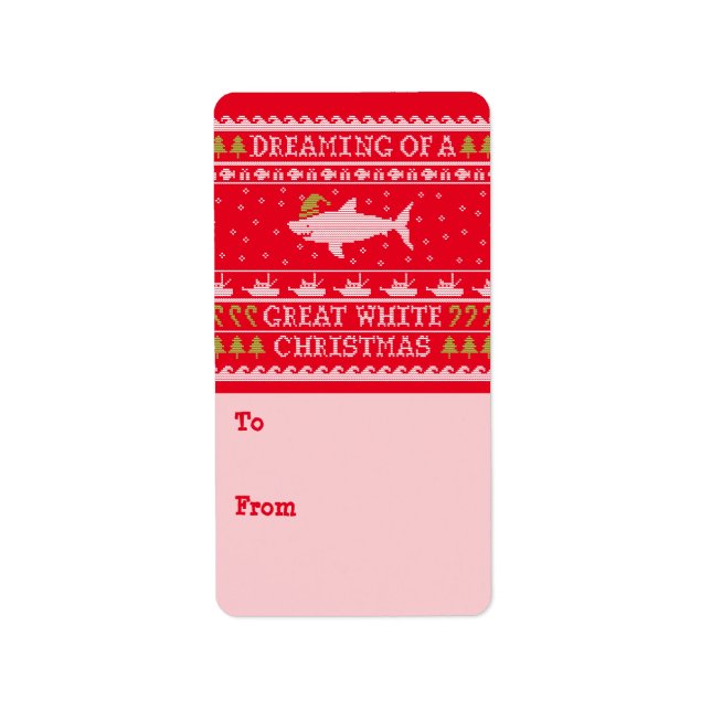 Great White Christmas Ugly Sweater Gift Labels Adressaufkleber (Vorne)