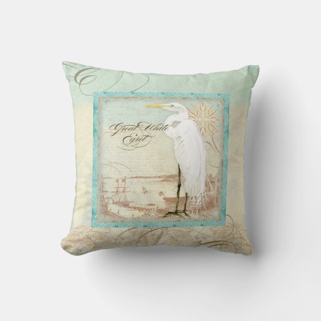 Great White Egret Coastal Beach Wohngestaltung Kis Kissen (Vorderseite)