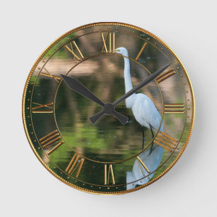 Great White Egret Runde Wanduhr