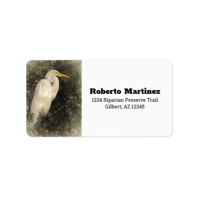 Great White Egret Water Bird Digitale Kunstmalerei Adressaufkleber (Vorne)