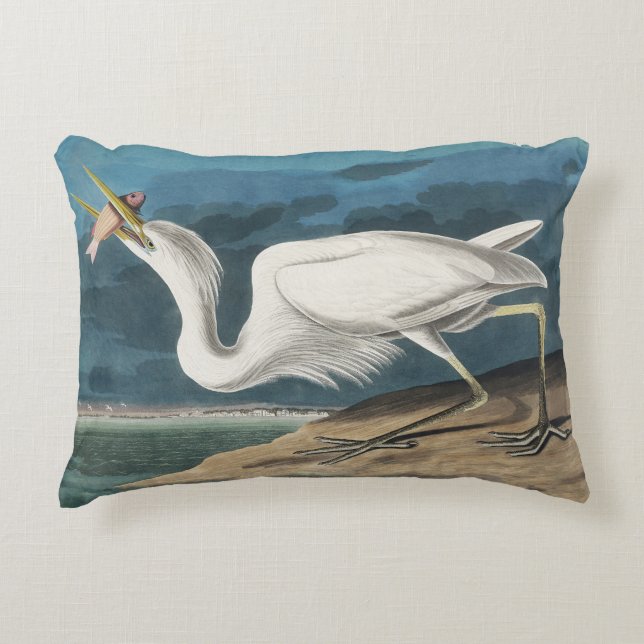 Great White Heron Audubon Bird Wildlife Painting Dekokissen (Vorderseite)