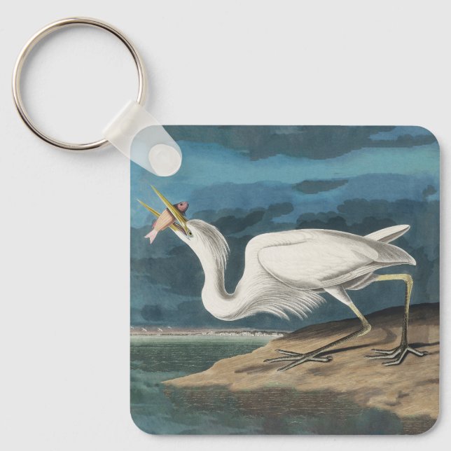 Great White Heron Audubon Bird Wildlife Painting Schlüsselanhänger (Vorderseite)