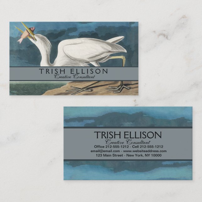 Great White Heron Audubon Bird Wildlife Painting Visitenkarte (Vorne/Hinten)
