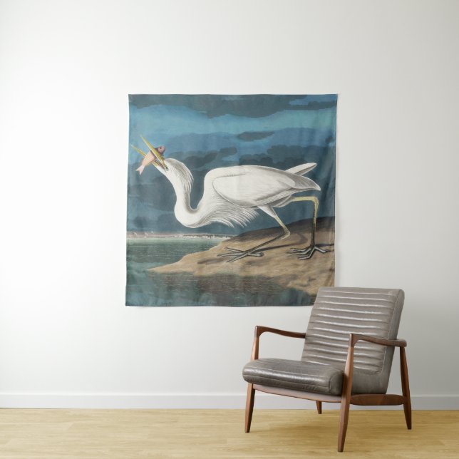 Great White Heron Audubon Bird Wildlife Painting Wandteppich (Beispiel)