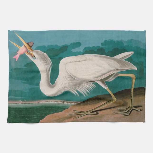 Great White Heron Birds of America Audubon Print Geschirrtuch (Horizontal)