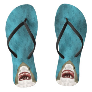 Great White Shark Attack Funny Fish Head Ocean Flip Flops