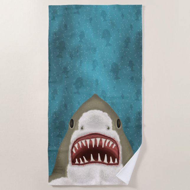 Great White Shark Attack Funny Fish Head Ocean Strandtuch (Vorderseite)