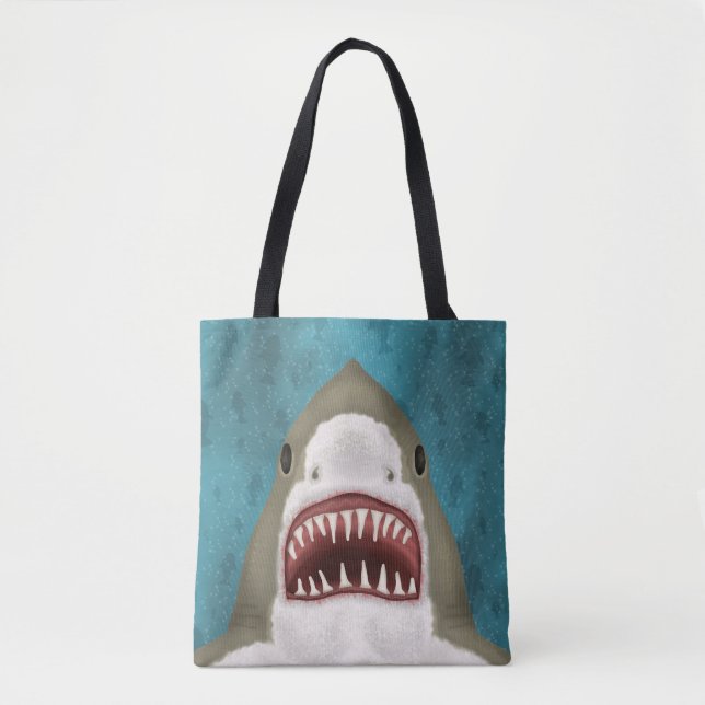 Great White Shark Attack Funny Fish Nautical Beach Tasche (Vorderseite)