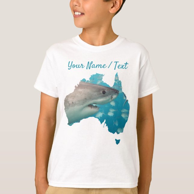 Great White Shark Australien Blue & White Boys T-Shirt (Vorderseite)