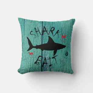 Great White Shark Fun Blue Wood Effect Kissen