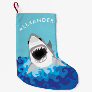 Great White Shark Funny Cartoon Individuelle Name Kleiner Weihnachtsstrumpf