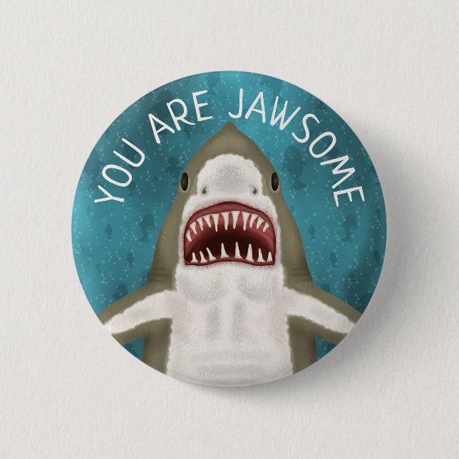 Great White Shark Funny Jawsome Pun Spaß Custom Button (Vorderseite)