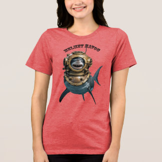 Great White Shark Inside of a Diving Helmet URM Tri-Blend Shirt