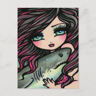 Great White Shark Mermaid Fantasy Art Postkarte