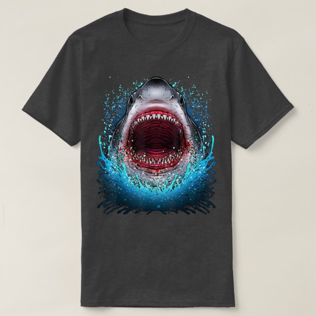 Great White Shark Open Mouth Teeth Beach Ocean Ani T-Shirt (Design vorne)